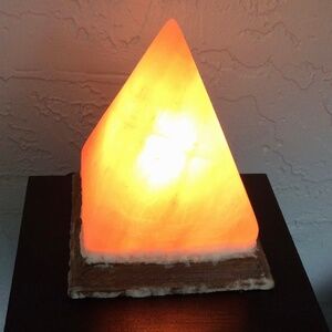 Pyramid Himalayan Salt Lamp w/Wood Base & Dimmer Switch (Emits Negative Ions)